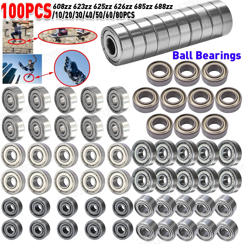 Ball Bearings 608ZZ 623ZZ 626ZZ 687ZZ Deep Groove Miniature Bearings Skateboard Scooter 3D Printers 100-10Pcs
