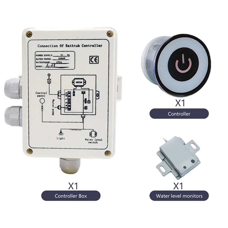 CE certified Bath Water Pump Control Panel Digital Controller Kits Water level Sensor Underwater light Control ForMassag Bathtub 4