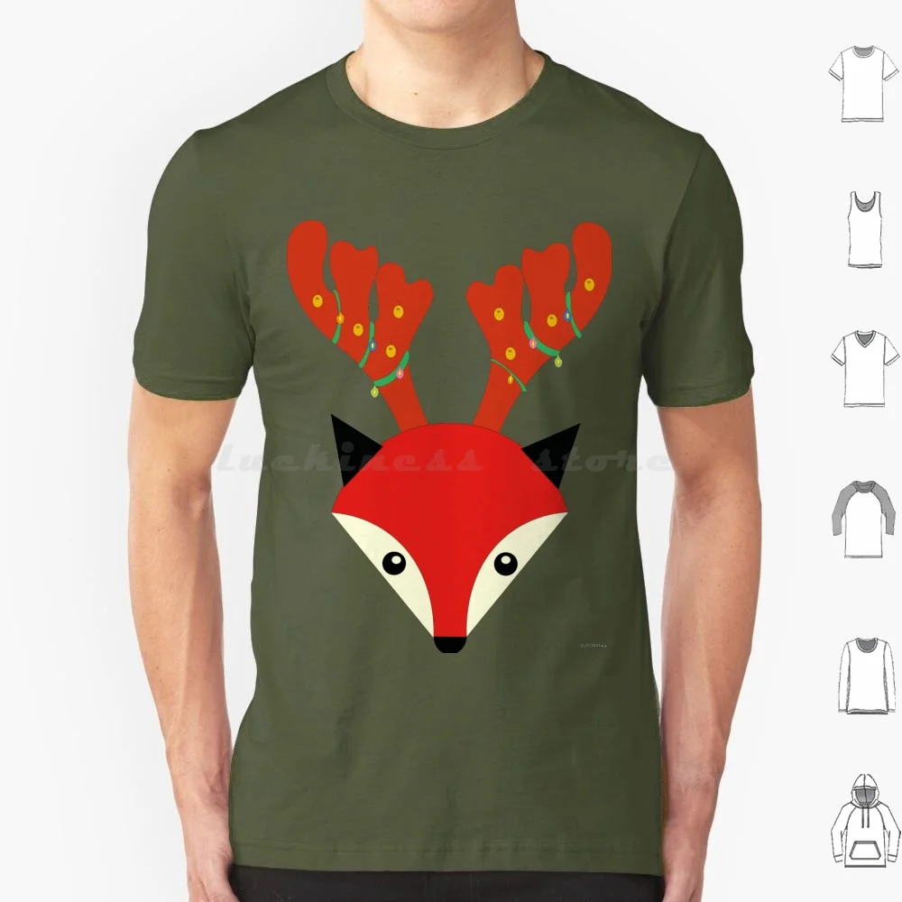 Xmas Foxy Fox T Shirt 6Xl Cotton Cool Tee Fox Christmas Red Foxy Renna Christmas Light Renne Ears Idea Divertente Natura