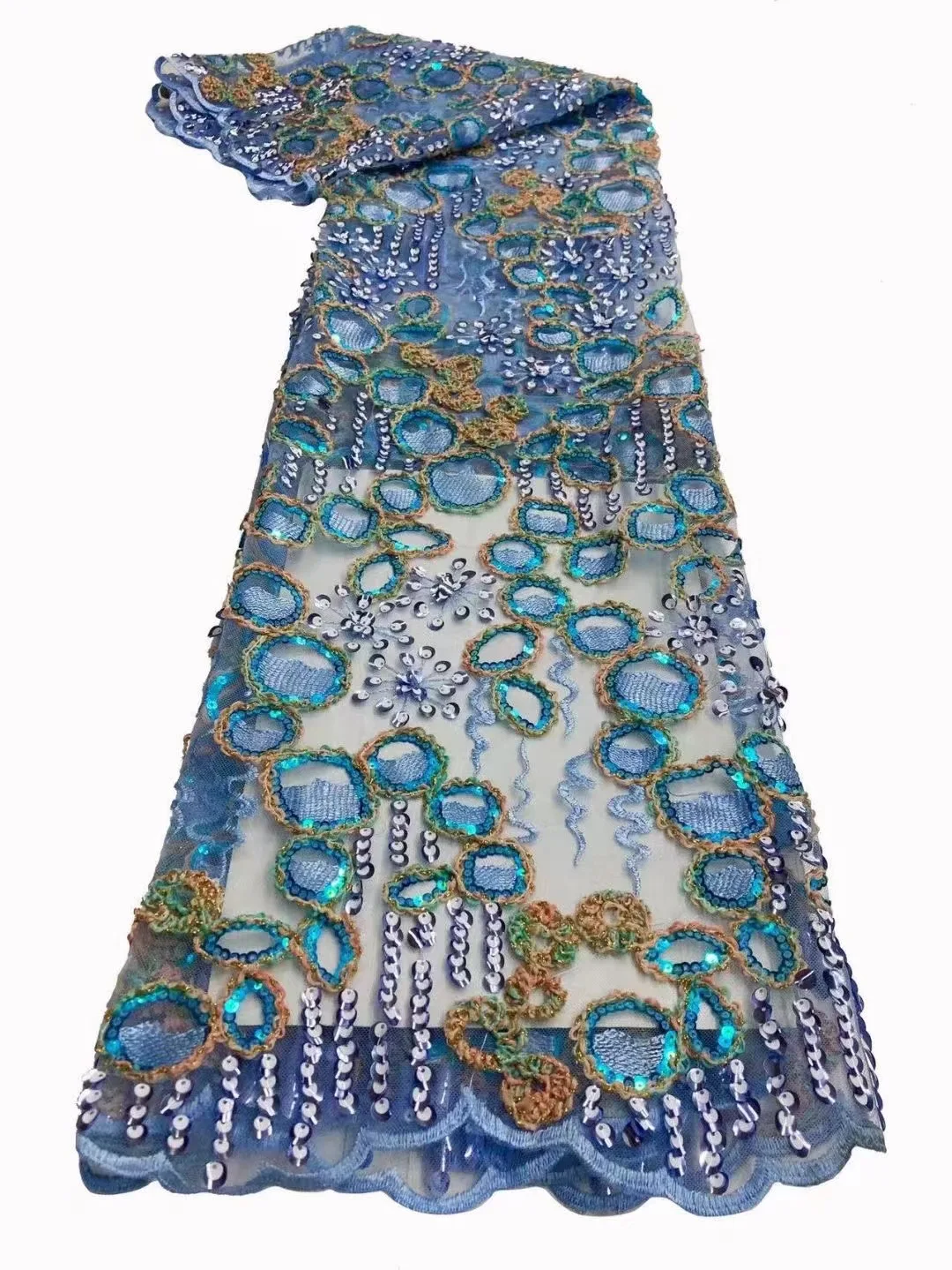 

African Sequins Lace Fabric French Lace Fabric High Quality 2022 Nigerian Lace Fabrics For Party Dress Sewing