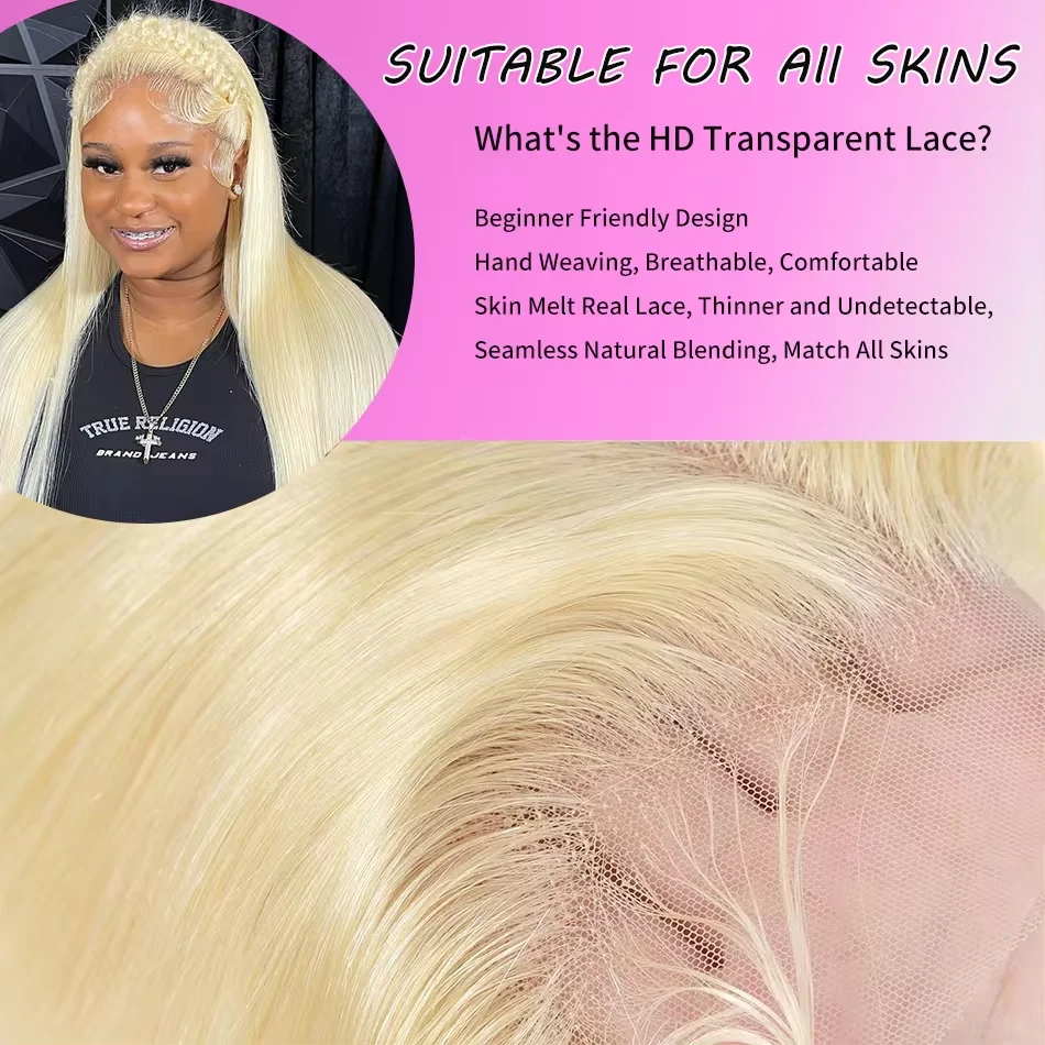 200 Density HD Transparent 613 Blonde Straight 13x4 Lace Front Human Hair Wigs For Women Brazilian 13x6 Lace Frontal Wig