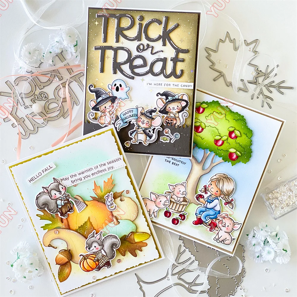 Nuts for Fall Apple Farm Spooks Halloween Word Strips Trick or Treat Die Mice Cut Dies and Stamp DIY Scrapbooking Cards Handmade