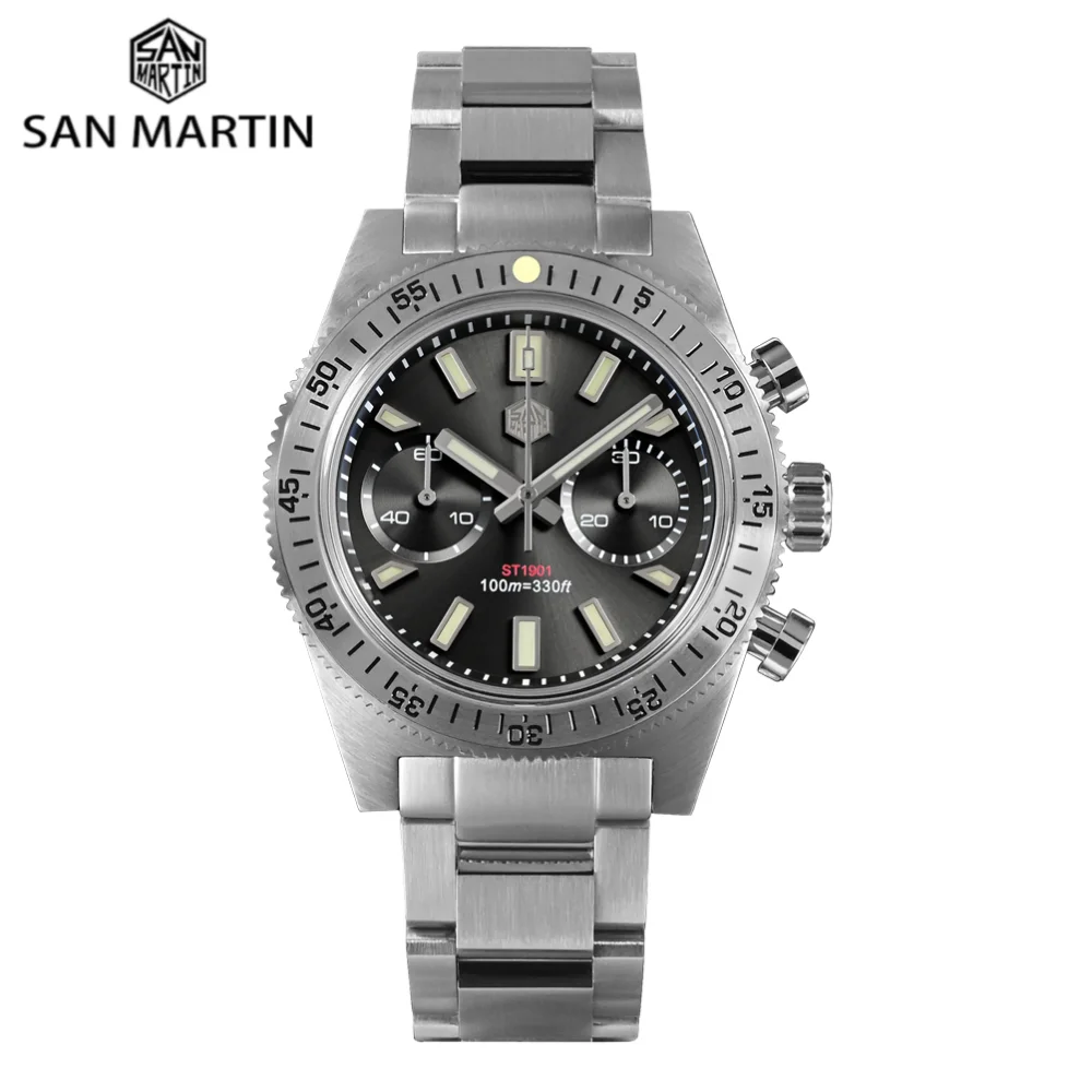 

San Martin 40mm 62Mas Seagull ST1901 Hand-Wind Mechanical Watches For Men Chronograph Watch Luxury Sapphire 10Bar Lume SN0007JS