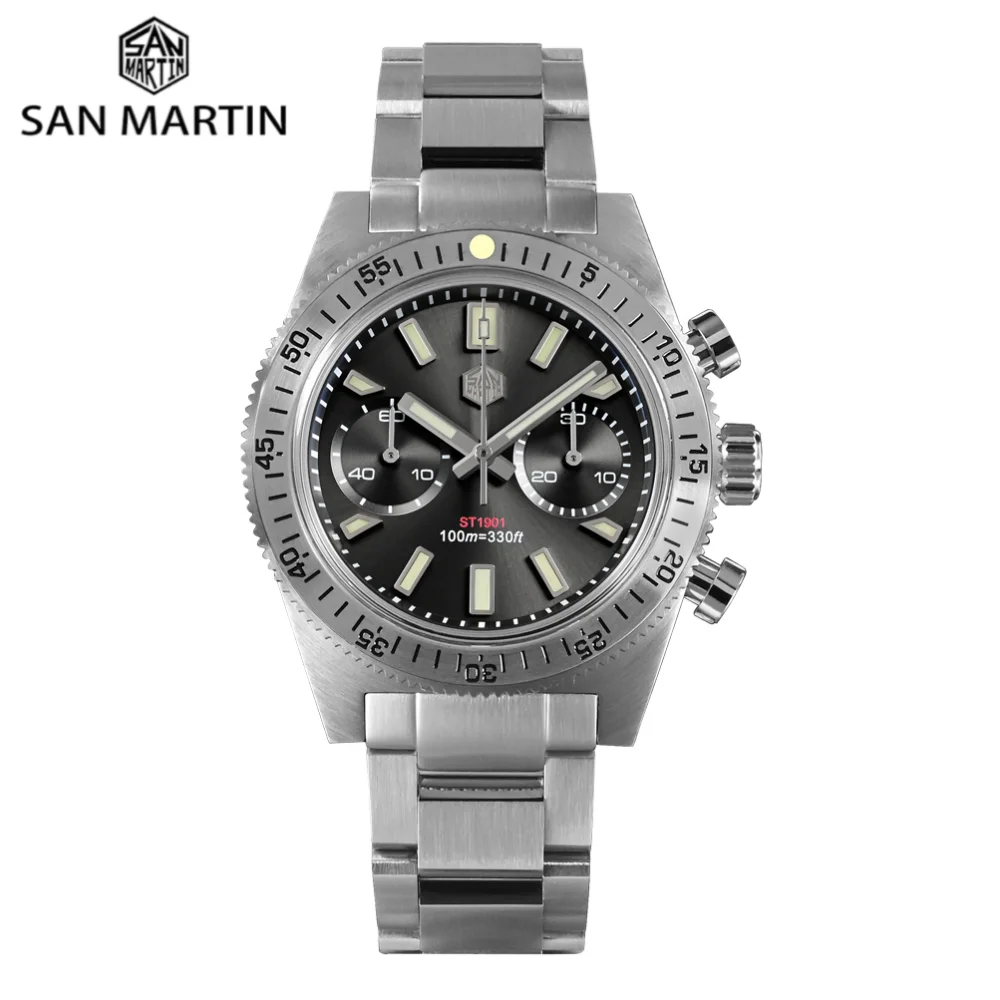 San Martin 40mm 62Mas Seagull ST1901 Hand-Wind Mechanical Watches For Men Chronograph Watch Luxury Sapphire 10Bar Lume SN0007JS