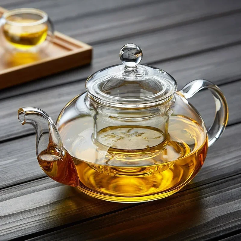 Glass Teapot 400ml/1000ml Filterable Heat-resistant Thickened Glass Teapot High Borosilicate Glass Flower Tea Pot Heatable Tea Set
