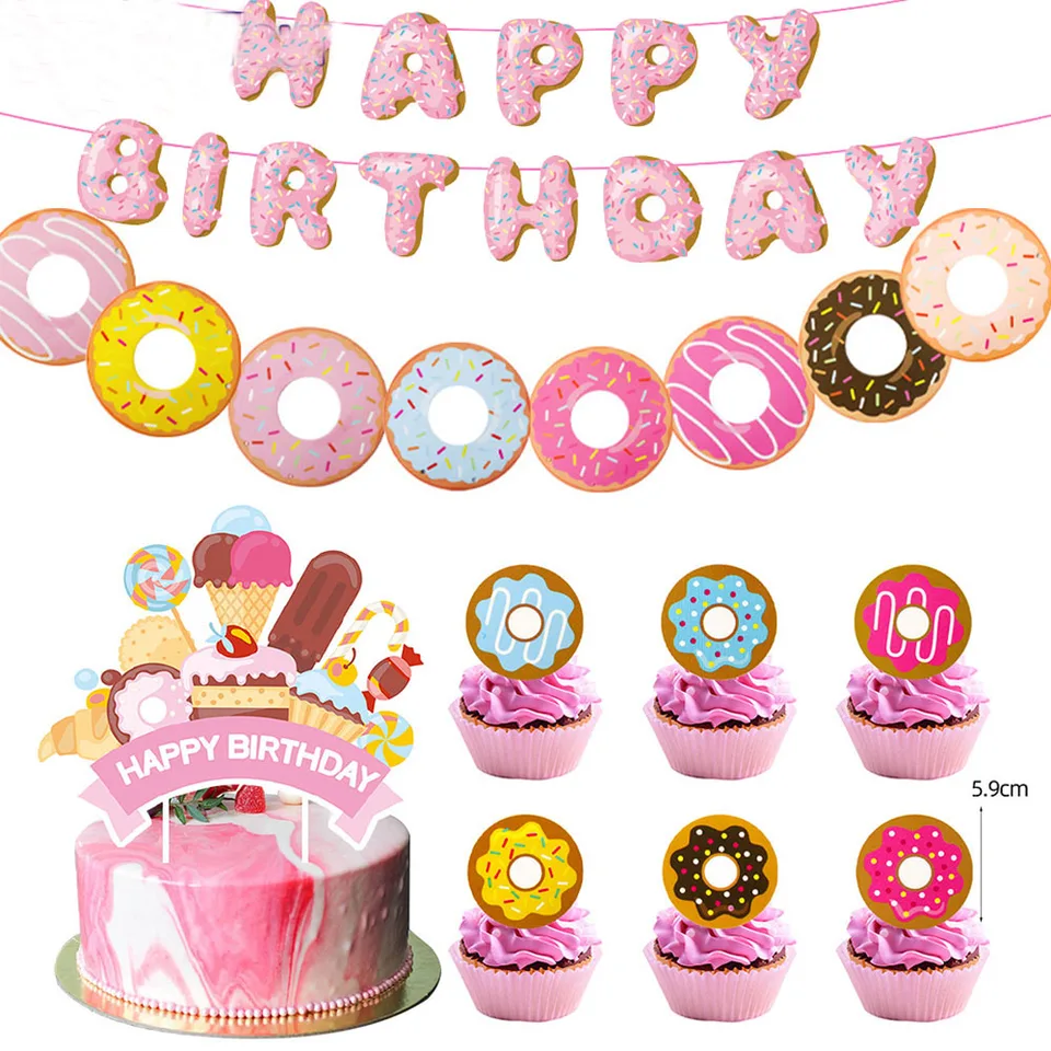 Ghirlanda Di Compleanno A Forma Di Ciambella – Striscione Happy Birthday In Carta, Multicolore 6x8.5 Piedi, Per Feste Bambini - 4