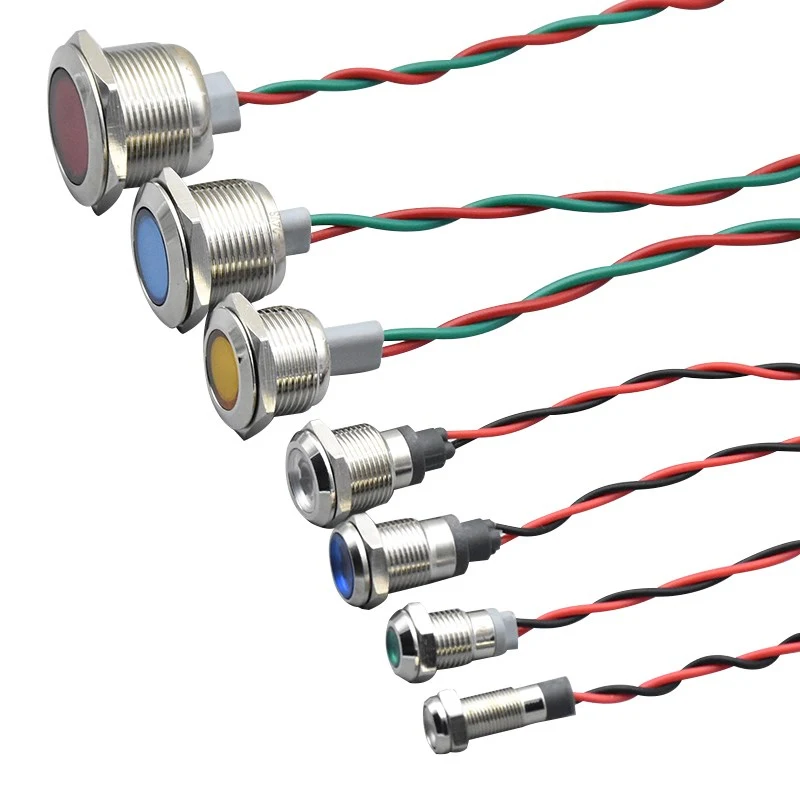 LED Indicator Light 1pcs 6mm 8mm 10mm 12mm Metal Waterproof IP67 Signal Lamp Pilot Wires switch 6V 12V 24V 220V Red Blue