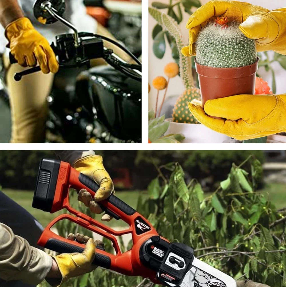 2-Paar Leder-Arbeitshandschuhe für Herren, Arbeitshandschuhe aus Rindsleder, robuste Gartenarbeit, DIY-Fahrer, Damen, Gartenhandschuh – Detail 5