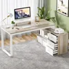 Walnut and White Desk with Drawers, 55 Inch L Shaped Computer Desks with Storage Shelves, Corner Desk, Computer Table 2