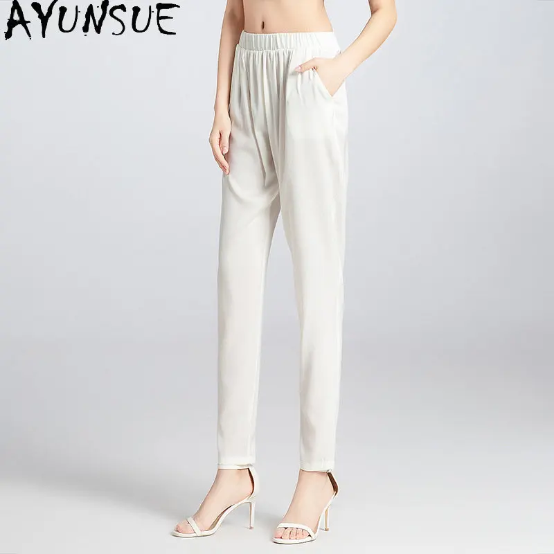 

95% Mulberry Heavyweight Silk Pants Women's Elastic High Waist Harun Pant Fashion Slim Casual Trousers Women's Clothing Pantalon