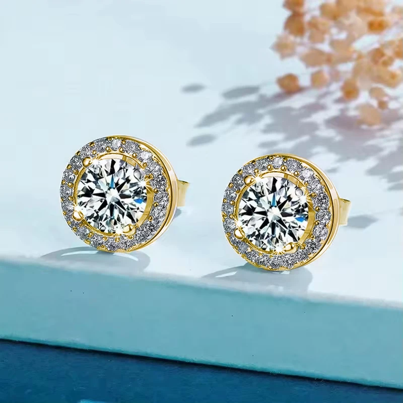 OXTAO 0,5 ct 1 ct runde Moissanit-Ohrstecker für Damen und Herren, D-Lab-Diamant, Verlobungs- und Hochzeitsohrringe, Schmuck, 14 Karat Gold gefüllt – Detail 5