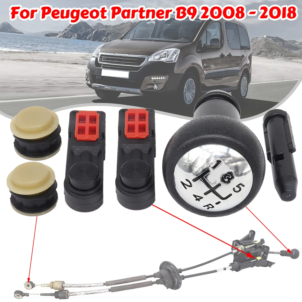 5 Speed Manual Gear Shift Cable Selector Linkage Bushing Chrome Knob Stick Repair Kit For Peugeot Partner B9 2008-Citroen