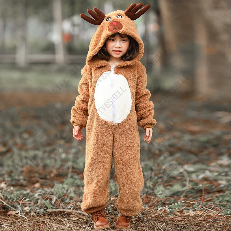 Men Women Christmas Cute Reindeer Adult Costume Unisex Deer Animal Onesie New Year Party Jumpsuit