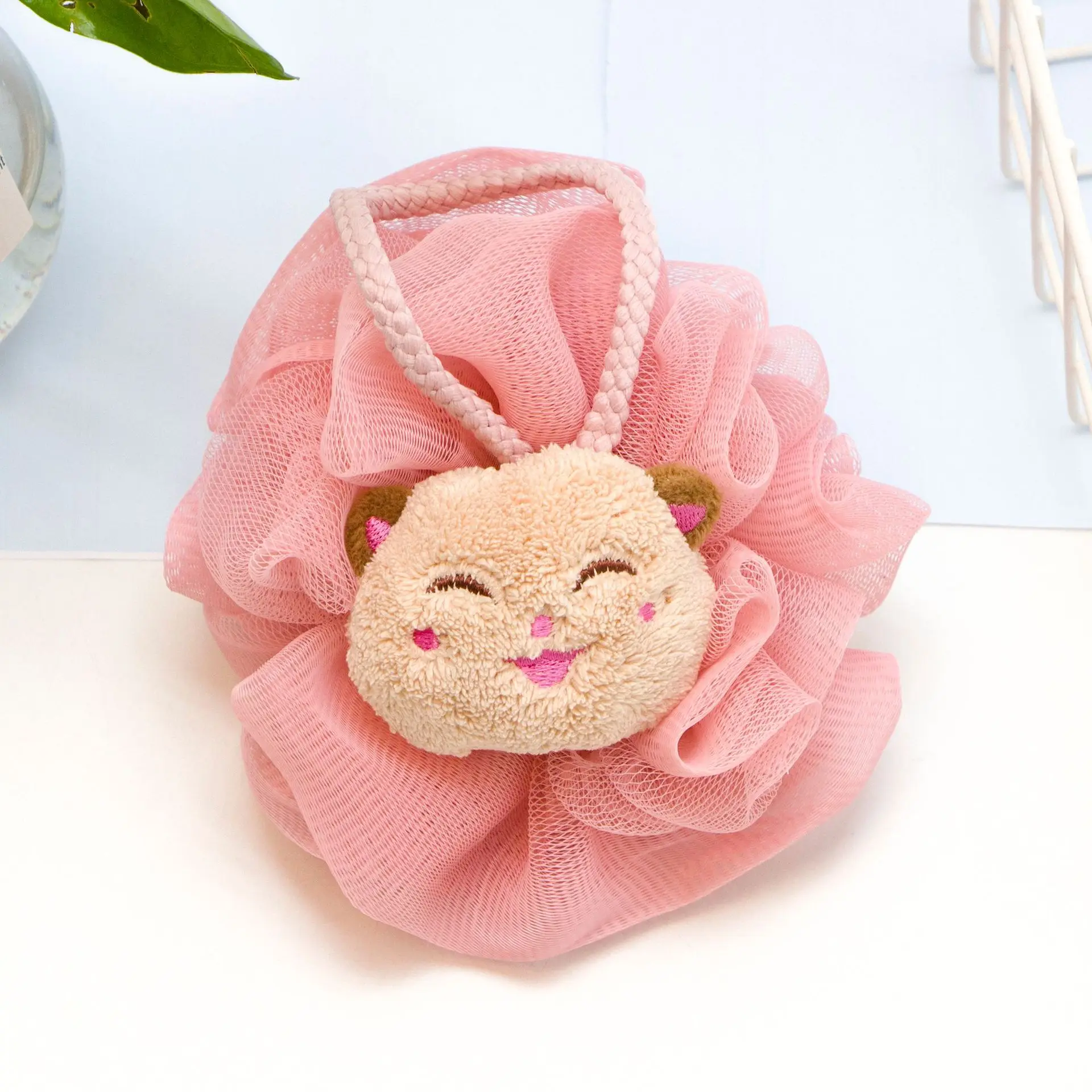 Bath Balls Exfoliating Cartoon Animal Head Facial Expression Pattern Bath Sponge Ball Wisp for Body Children&rsquo;s Toys for Bathing bath sponge ball