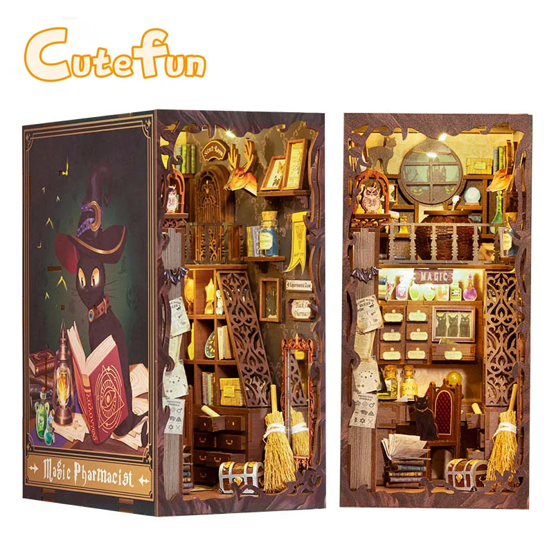 Cutefun Book Nook Kit Magic Pharmacist Diy Miniature House With Touch Lights for Christmas Gifts harry potter a history of magic the book of the exhibition