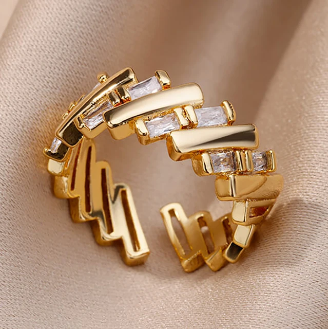 Bagues ajourées en chaîne pour femmes, couleur or, acier inoxydable, Zircon, croix ouverte, tendance, bijoux esthétiques de mariage, cadeau