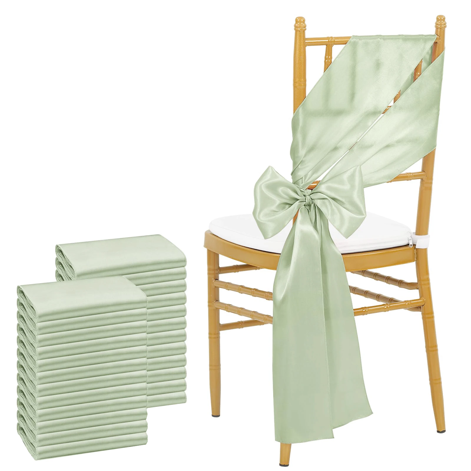 

Sage Green 24PCS 17x275cm Satin Chair Sashes Bows Chair Cover Ribbons for Wedding Banquet Party Baby Shower Event Decorations