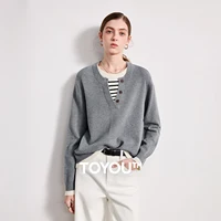 TOYOUTH femmes fil plissé tricots 2026 printemps nouveau Patchwork deux pièces Illusion couleur-bloc hauts intellectuels 1