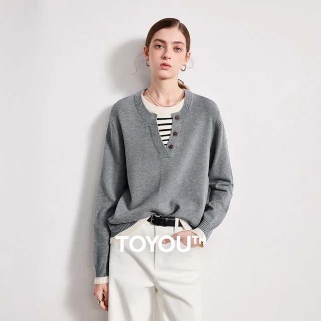 TOYOUTH femmes fil plissé tricots 2026 printemps nouveau Patchwork deux pièces Illusion couleur-bloc hauts intellectuels 1