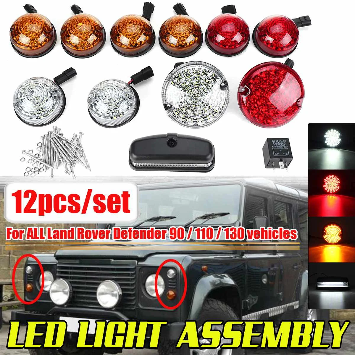 12x Led Lights Kit Front Rear Signal Indicator Lamp For Land Rover ...