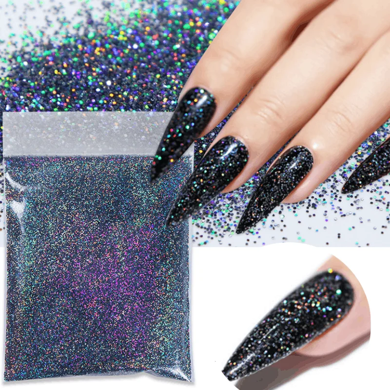 1 Box Iridescent Nail Powder Silver Black Colorful Glitter Sequins Gel  Polish Flakes Nail Art Decoration For Ma…