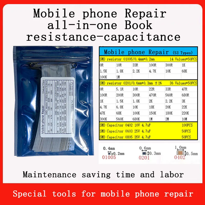 01005 resistore 0201 riparazione telefono cellulare, resistori condensatori, super piccolo 0R 10R 33R 100R 300R 1K 1.K 1.5K 1.8K 2.2K 4.7K 10K - Image 2