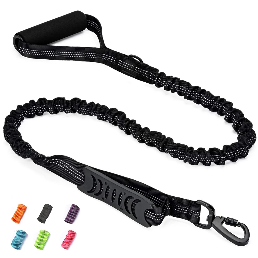 

Reflective Heavy Duty Elastic Bungee Medium Large Dog Leash Shock Absorbing with Padded Traffic Control Handle for Training