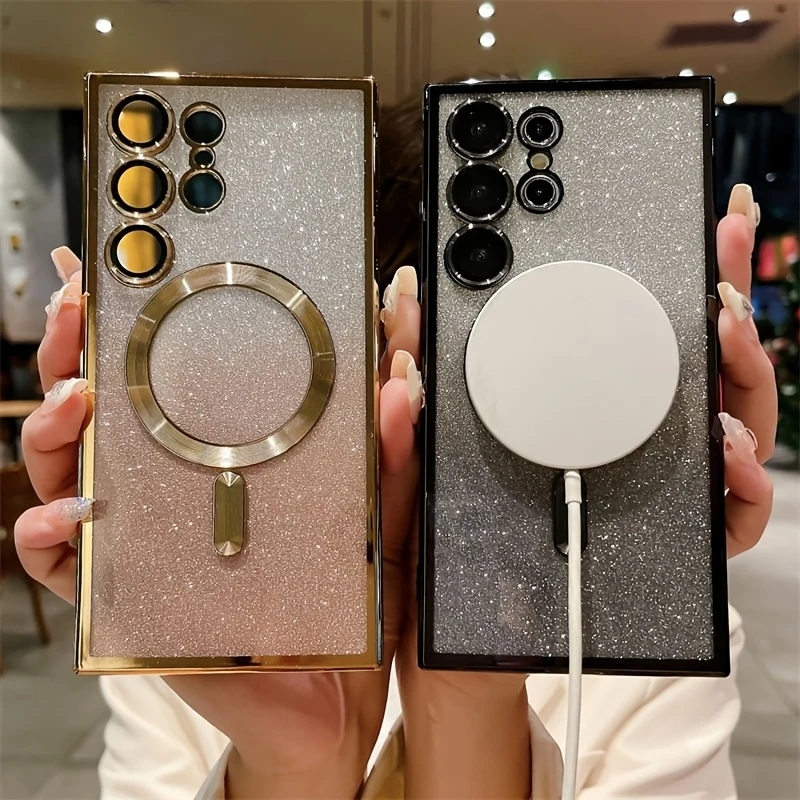 Luxury Gradient Glitter Magnetic Phone Case - Electroplated Transparent Soft Case