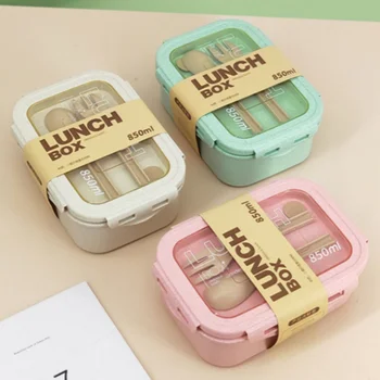 Boîte à déjeuner divisée de 850ml, boîte à Bento Portable de grande capacité pour micro-ondes avec fourchette et cuillère, récipient de stockage des aliments pour le Camping scolaire 1