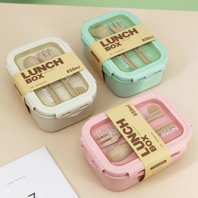 Boîte à déjeuner divisée de 850ml, boîte à Bento Portable de grande capacité pour micro-ondes avec fourchette et cuillère, récipient de stockage des aliments pour le Camping scolaire 1