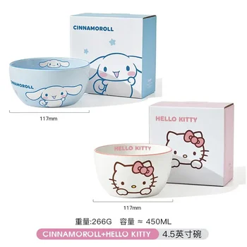 4.5/6-Inch Anime Sanrio Hello Kitty My Melody Cinnamoroll Ceramic Bowl Kawaii Cartoon Cute Home Rice Bowl Tableware Kids Gift 4