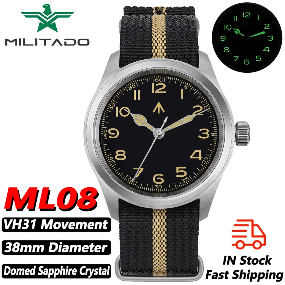 Militado ML08 Quartz Watch VH31 Movement Double Domed Militado ML08 Quartz Watch VH31 Movement Double Domed