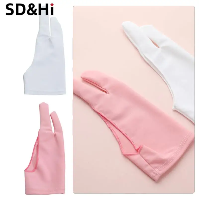 White Pink 2 Finger Anti-fouling Glove,both For Right And Left Hand Artist Drawing For Any Graphics Drawing Tablet