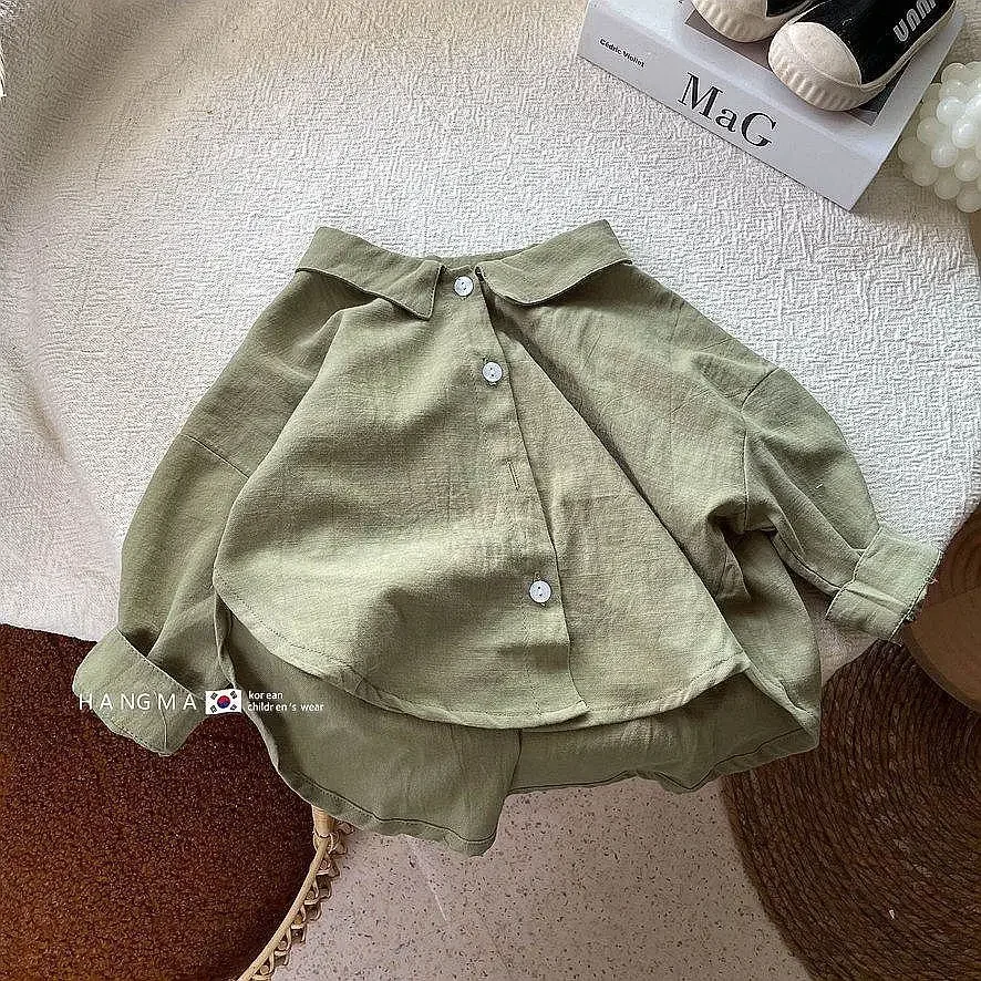 Children Clothing Sring Autumn Korean Style Cotton Boys and Girls Loose Fitting Wide Lapel Children Casual Simple Shirt