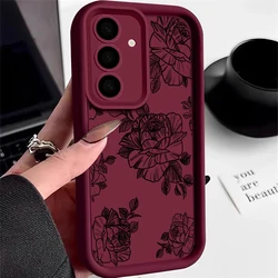 Elegant Rose Design Soft Silicone Phone Case - Premium Floral Protective Cover - Galaxy S23 Ultra (A065 Wine Red)