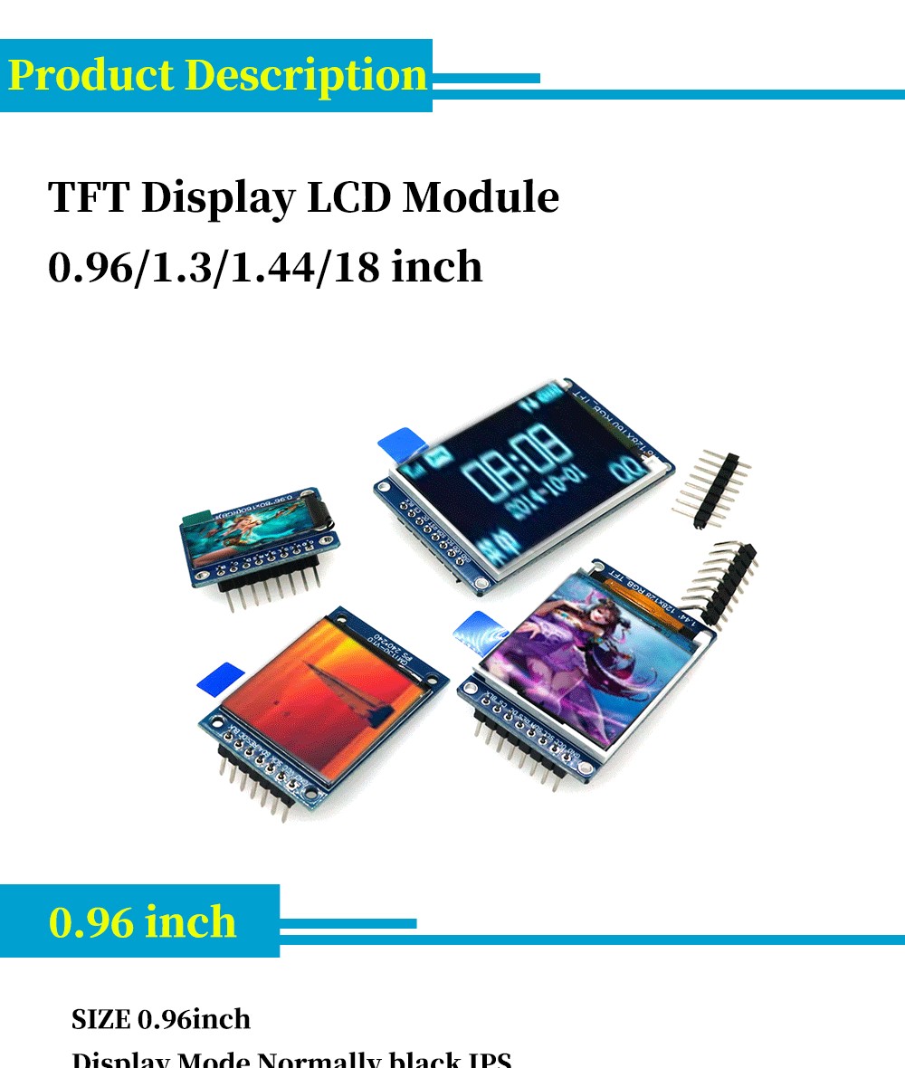 0.96/1.3/1.44/1.8 SPI TFT LCD Full Color Display Module ST7789 OLED