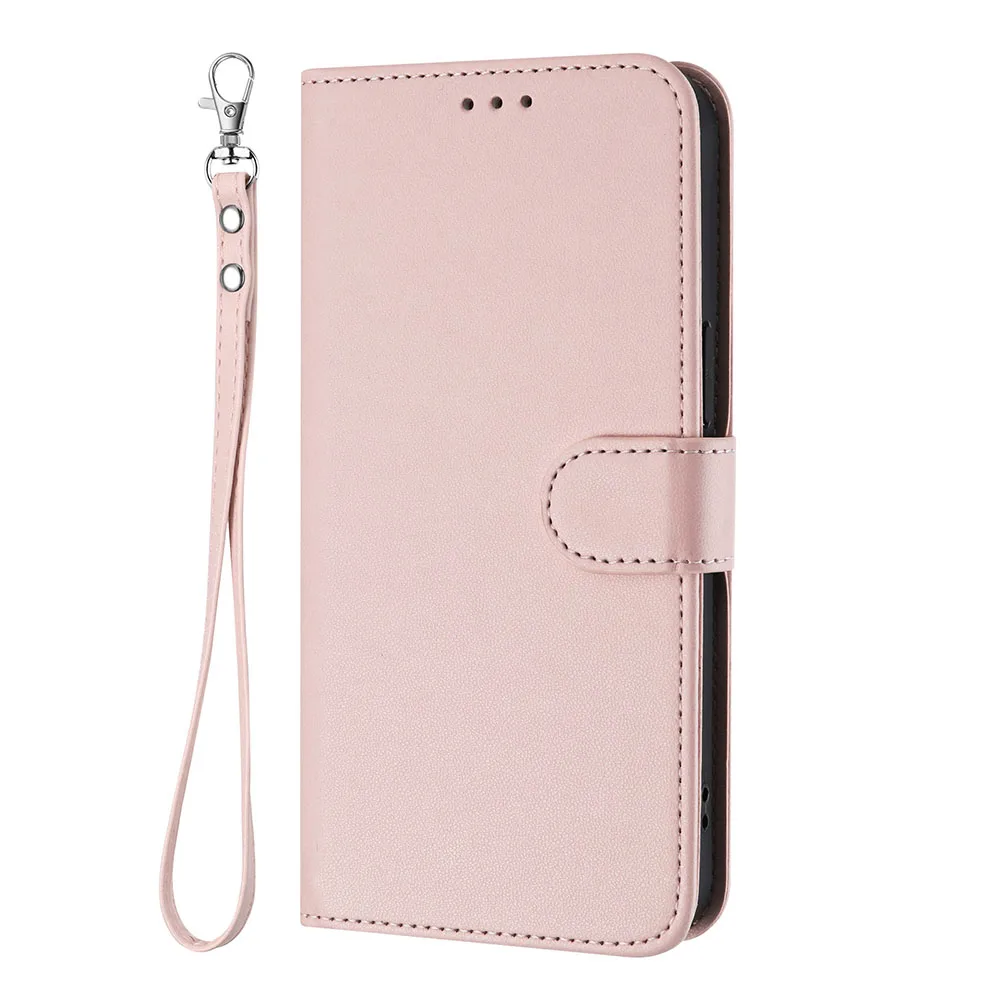 Leather Flip Wallet Phone Case with Card Holder and Strap