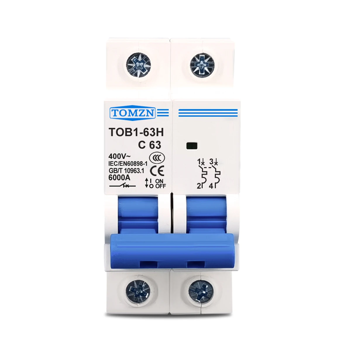 TOMZN 2P AC MCB TOB1-63 C tipo 230/400V ~ 50HZ/60HZ Mini interruttore 6A 10A 16A 20A 25A 32A 40A 50A 63A