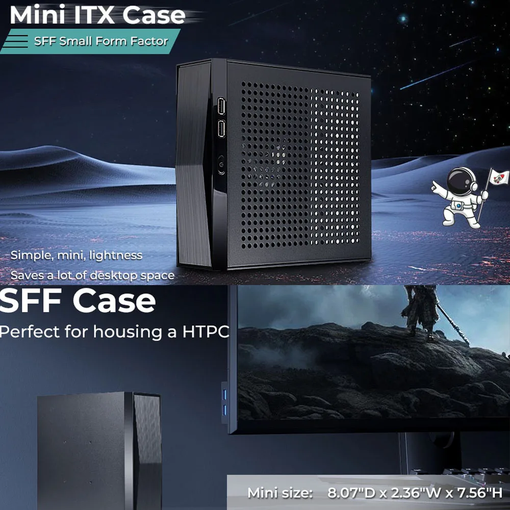 Telaio Custodia per computer Mini-Tower Dissipatore di calore multi-superficie Forte dissipazione del calore HTPC per scheda madre Mini ITX Custodia 170 * 170mm