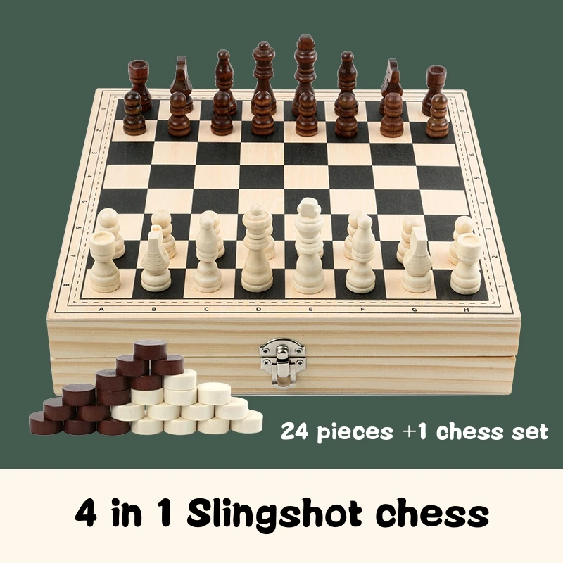 

4 in 1 Chess Board Folding Storage Wooden Chess Game Board Sets Chess Checkers Game Set Adults Kids Gift Family Chess Board Game