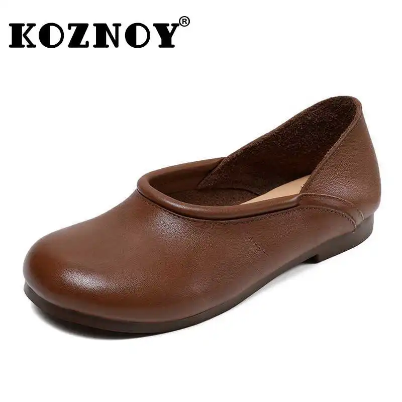 

Koznoy 2.5cm Cow Genuine Leather Shallow Comfy Soft Soled Moccasins Summer Woman Ethnic Elegance Luxury Ballet Flats Lady Shoes