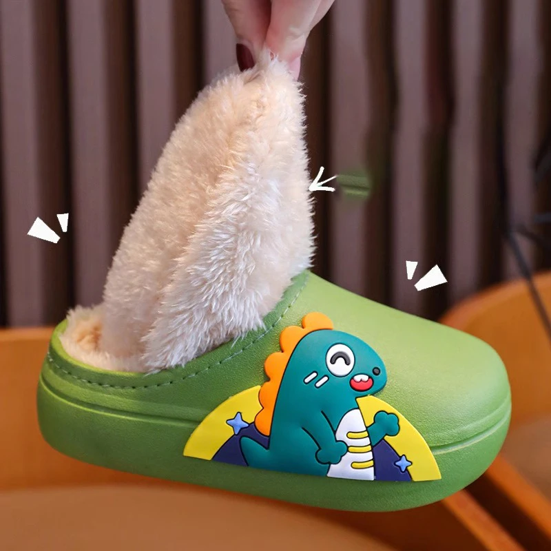 Kids cotton slippers Baby cotton slippers for autumn winter at home waterproof plush thickened fashionable for boys girls