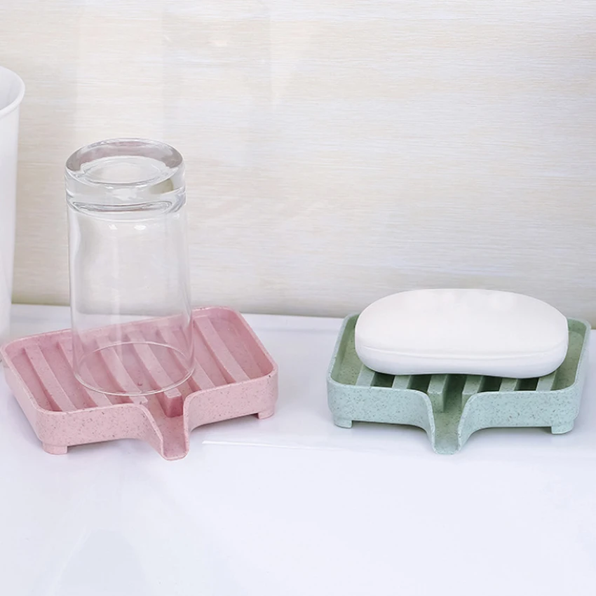 2pcs Sponge Holder Wheat Straw Storage Rack Drain Soap Box Tray Dish Plate Holder