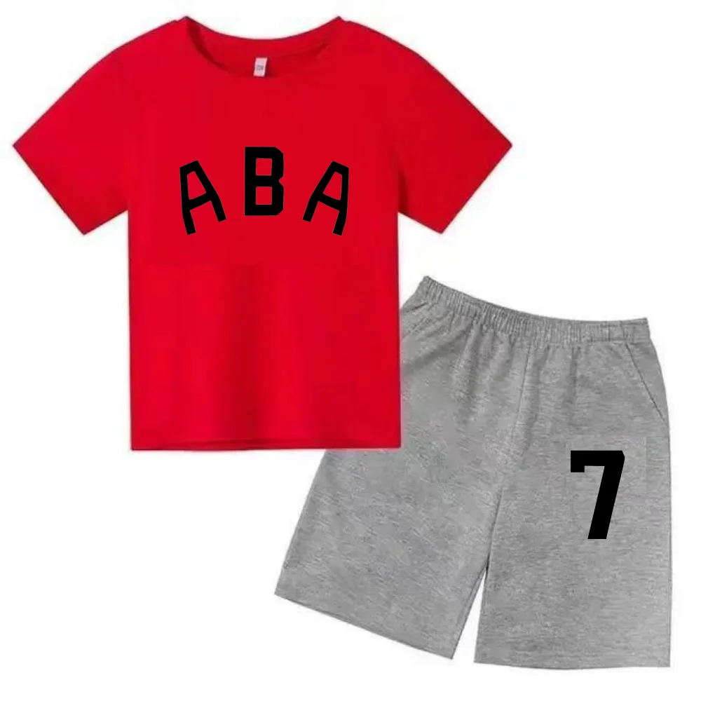 thumbnail image 1 of Ropa de bebé con estampado de letras para niños y adolescentes, conjunto de camiseta y pantalones cortos de verano de 2 piezas, conjunto informal de manga corta para niños y niñas, 1 of 5