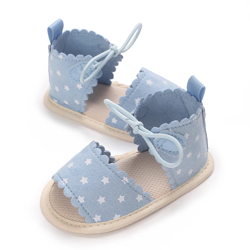 Infant Baby Girls Sandals Summer Baby Shoes Cute Stars Print Anti-Slip Soft-Soled Princess Beach Slipper Toddler First Walkers