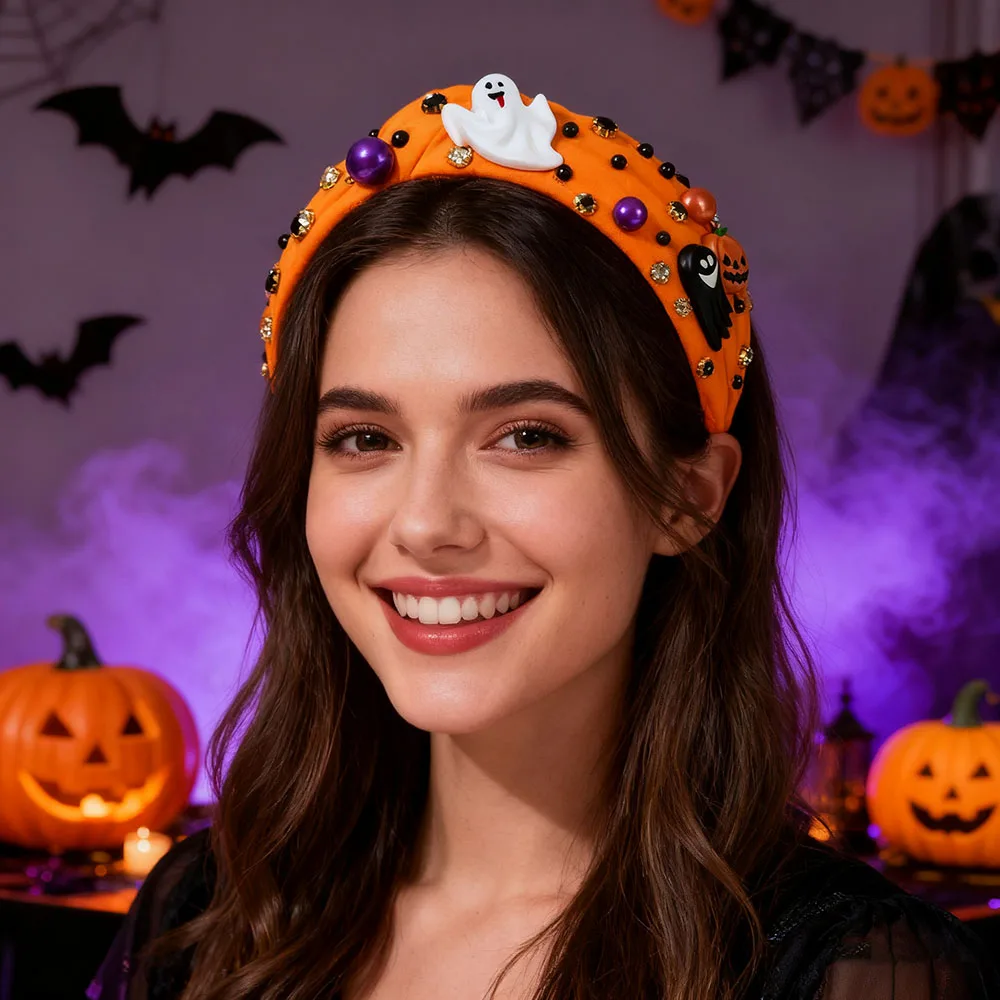 Pumpkin Ghost Hair Band Elastic Holiday Hair Accessories Pearl Headband Comfortable Halloween Hair Decoration For Social Street