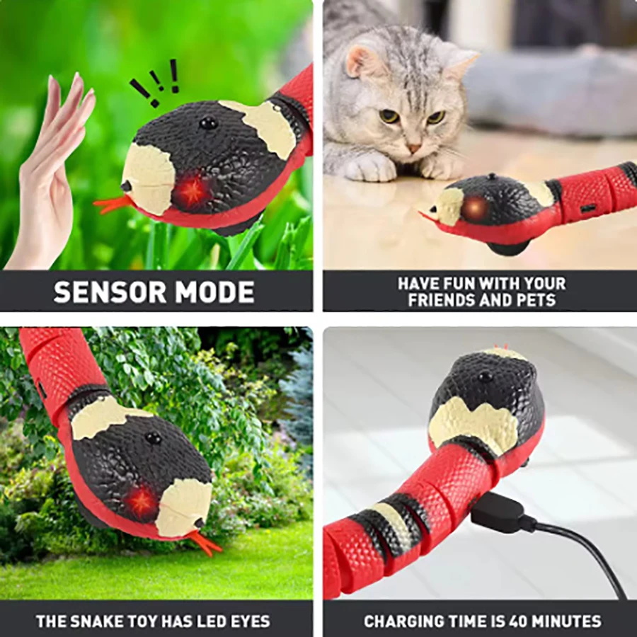 TeaseToys automáticos para gatos, carga USB, serpiente, accesorios para gatos, juego para jugar 4