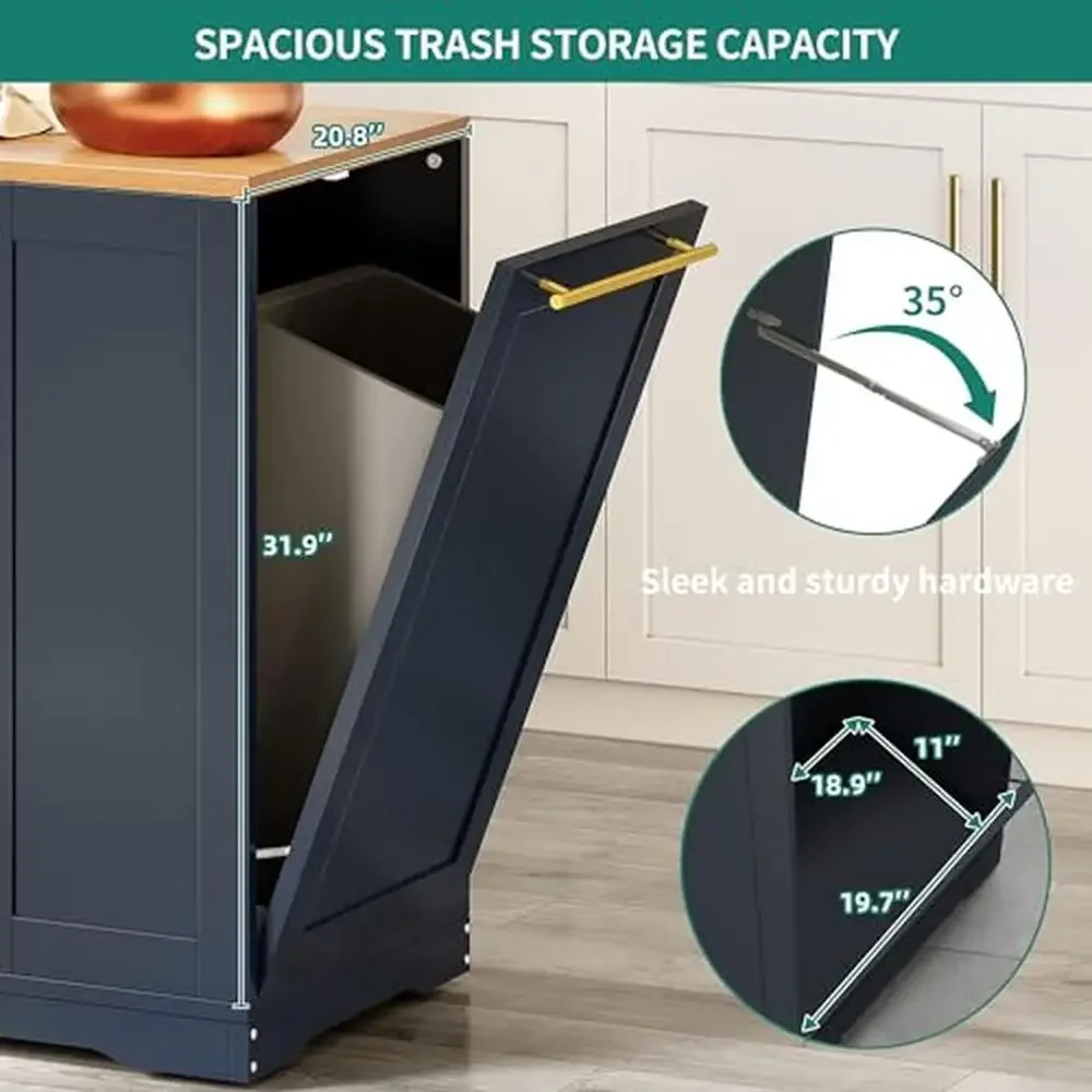 Large Rolling Kitchen Island Storage Cabinet Mobile Islands Table Tilt Out Trash Can 53" w Lockable Wheels Multiuse Prep Station