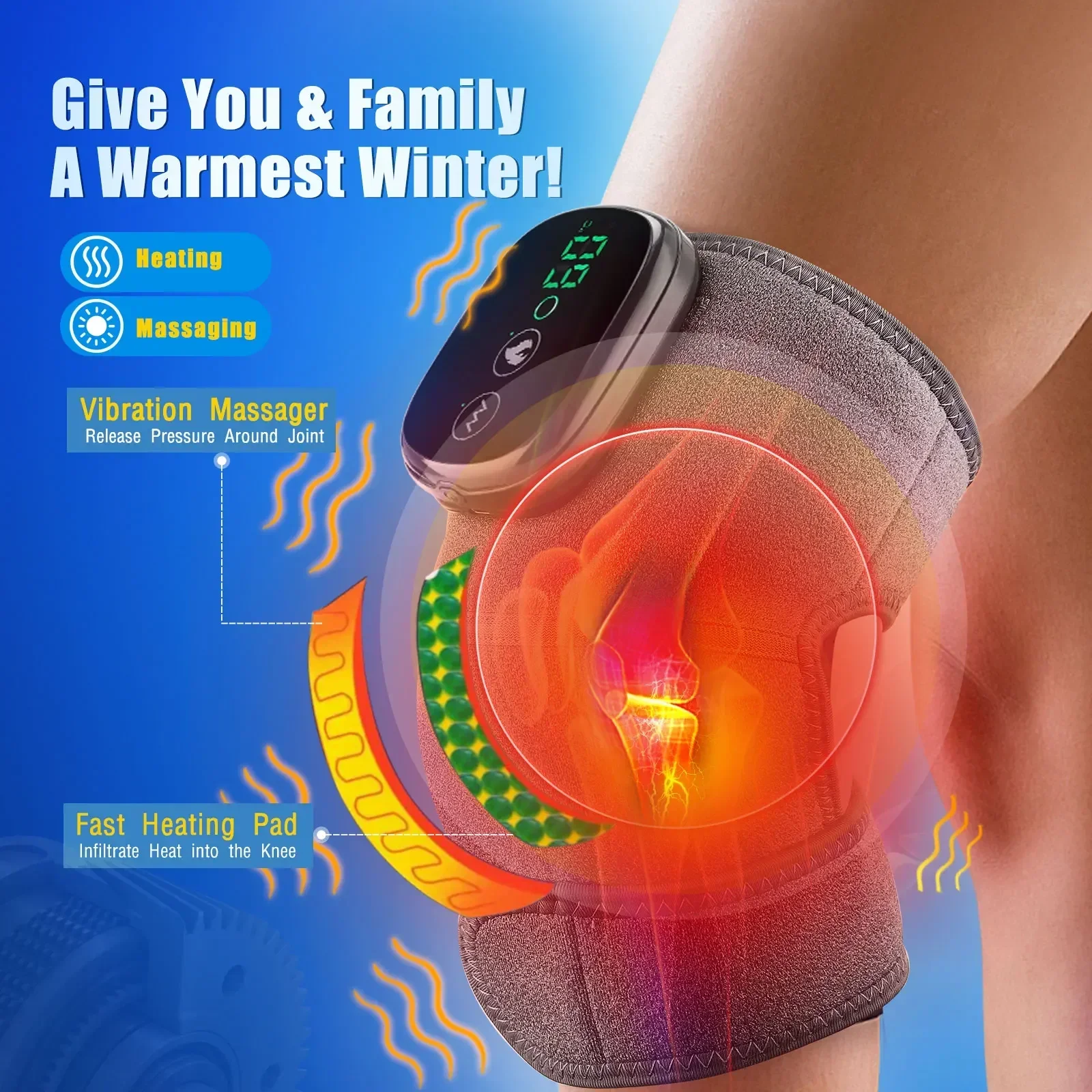 Eletric Heating Device Vibration Physiotherapy Knee Pads for Elbow Joint Osteoarthritis Rheumatic Pain Warm Massage_voghion.com