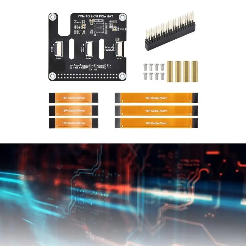 C1FD 2 Channel PCle Extension Card PCIe to 2CH PCIe FFC HAT 16PIN For RPi 5